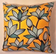 43x43 Çiçek Desenli Sarı Kırlent